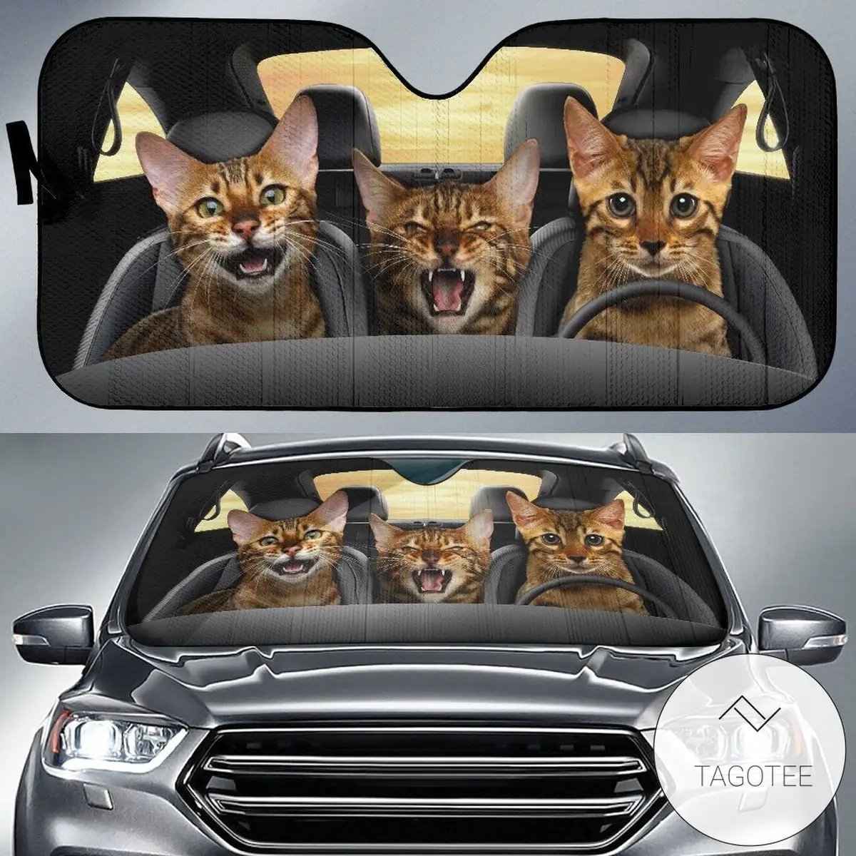 סוואנה חתול רכב שמש צל, סוואנה חתול שמשה קדמית, חתולים משפחה שמשיה, חתול אביזרי רכב, רכב קישוט, מתנה עבור אבא, מו