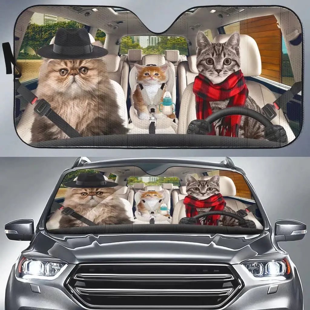 סוואנה חתול רכב שמש צל, סוואנה חתול שמשה קדמית, חתולים משפחה שמשיה, חתול אביזרי רכב, רכב קישוט, מתנה עבור אבא, מו